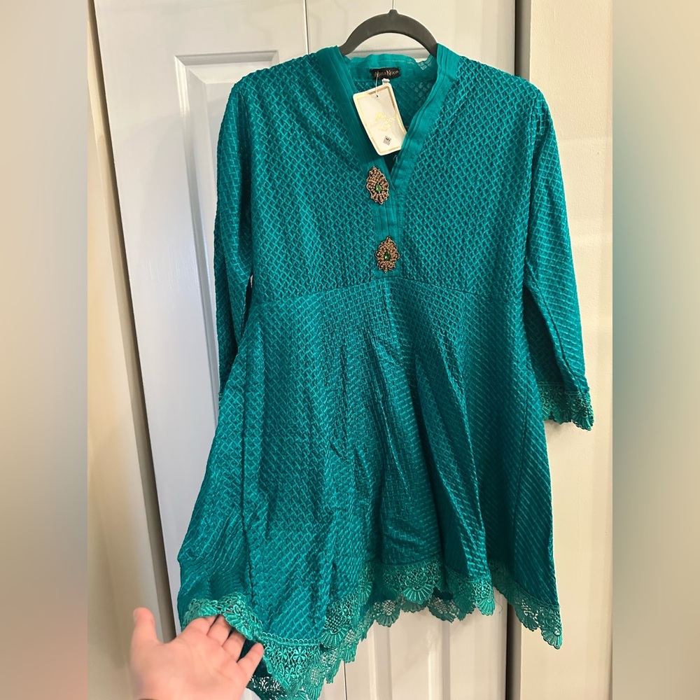 Agha Noor Emerald Green Embroidered Kurta | NWT | Size S - Picture 6 of 12